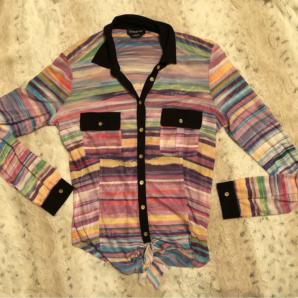 Y2k sheer multicolour Bebe button up size XS